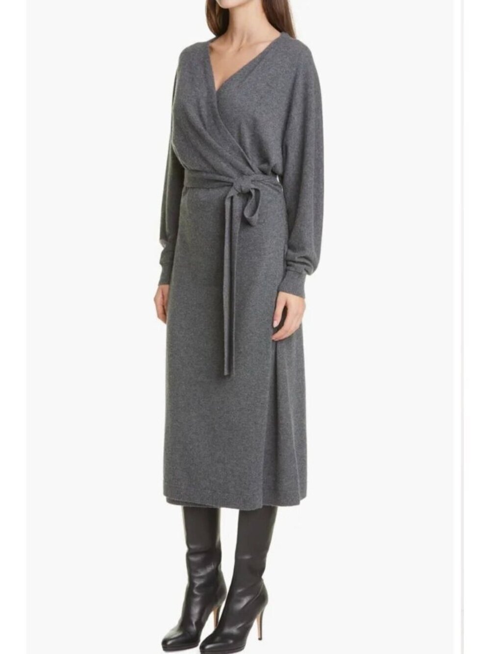 Lafayette 148 KindCashmere Cashmere Wrap Sweater Dress Charcoal Gray Size Large